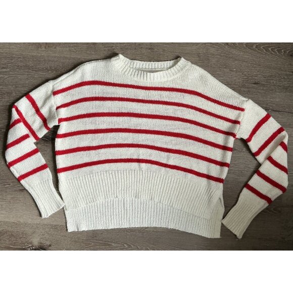C&C California Red & White Stripe Pullover Lightweight Crew Neck Sweater - Picture 1 of 7
